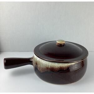 Vintage Pfaltzgraff Drip Ware Gourmet Brown Casserole Dish With Handle and Lid